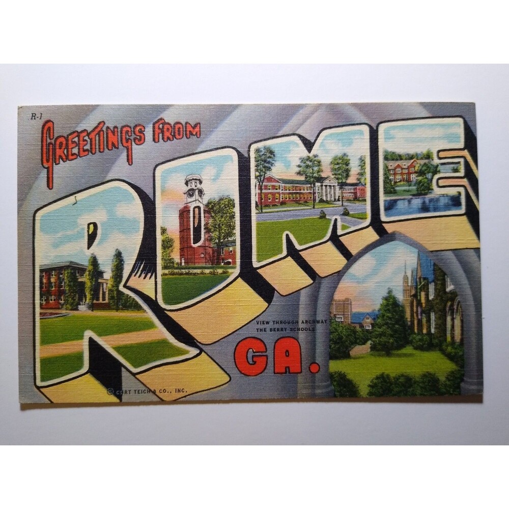 Greetings From Rome Georgia Large Letter Linen City Postcard Curt Teich Vintage